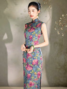 Yuen Vintage Rose Print Qipao - Side Slit Midi Dress