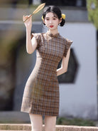 Jessica Flutter sleeves, plaid mini Cheongsam