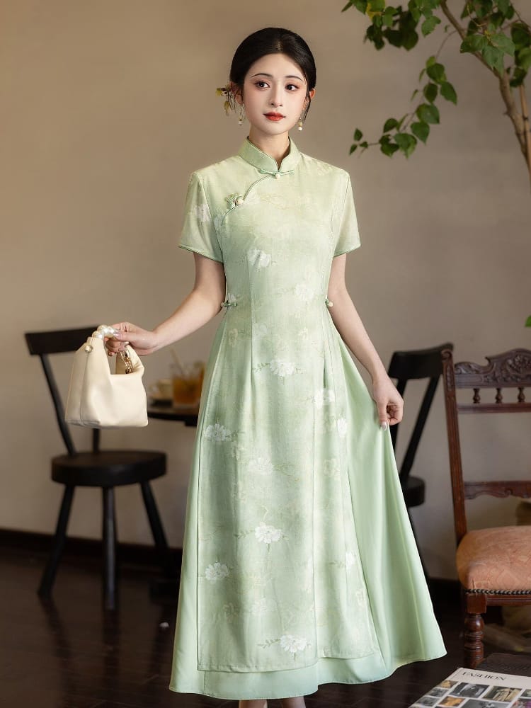 Tiffany Floral High-stretch double-layer Midi Ao dai