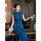 Purple Ombre Ripple Print, Mesh long Cheongsam