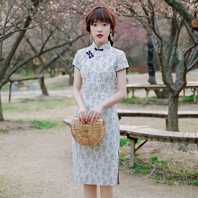 Emma Blue Floral Print Cotton Cheongsam
