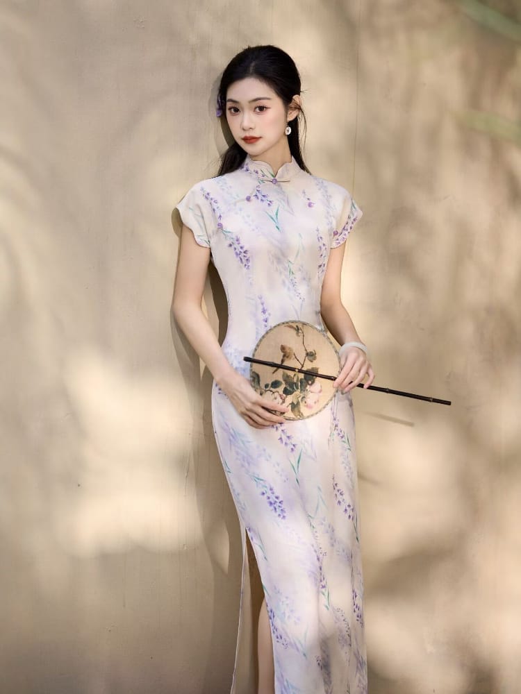 Katie Lavender Floral Long Cheongsam