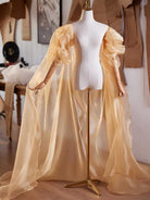 Champagne Organza Bridal Cape Shawl | Puff Sleeve Qipao Outer Layer