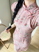 Lila Strawberry Print Pink Midi Cheongsam
