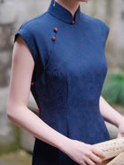 Julia Navy Blue Rayon Long Cheongsam
