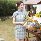 Amy Vintage Plaid Cotton Blend Short Qipao Dress