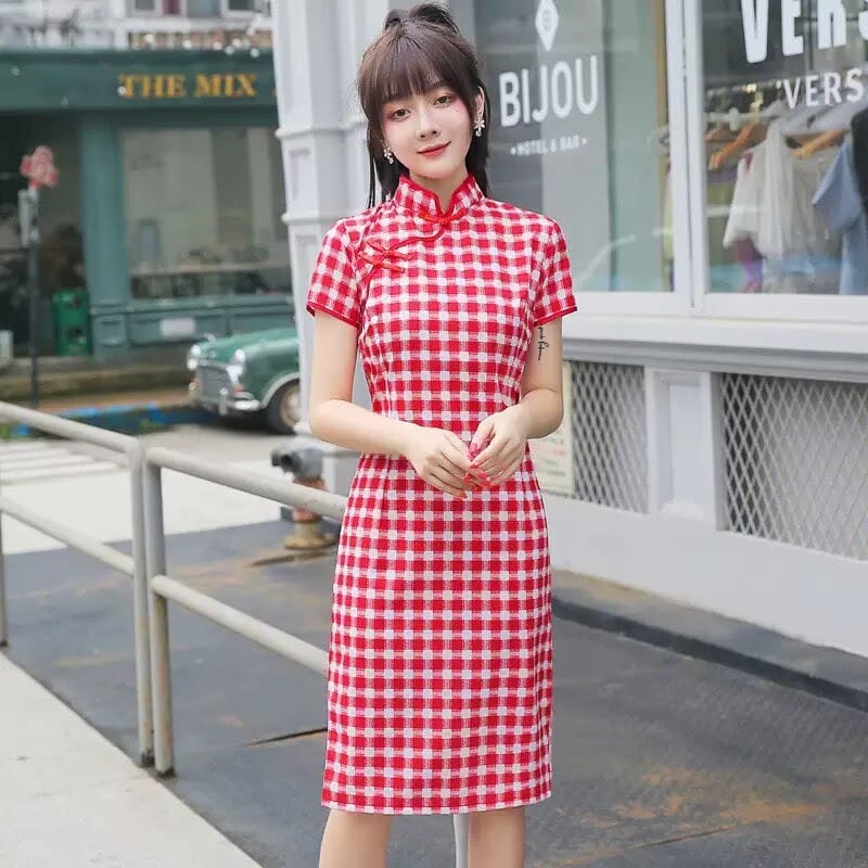 Emily Plaid Cotton Midi Cheongsam