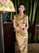 Golden Peony 19 mome mulberry silk long Cheongsam