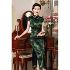 Premium 19 mome mulberry silk green long Cheongsam