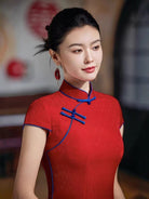Lily Red Jacquard‑Satin long Bridal Cheongsam
