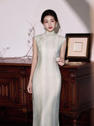 Zoe Textured Tencel Long Qipao Dress