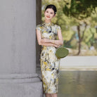 Luxury Landscape Ink Print 19 Momme Mulberry Silk Midi Cheongsam