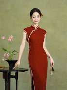 Minimalist style Jacquard Silk Midi Cheongsam