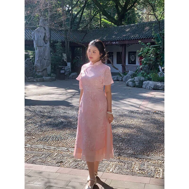 Chloe Ink Orchid Print Plus Size Midi Ao Dai Qipao | A-line Qipao