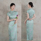 Elena Plum Blossom Print Rayon Long Qipao