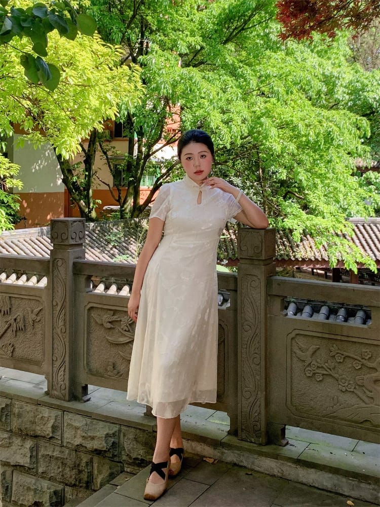 Plus Size Jacquard Midi A-line Cheongsam Dress