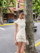 Luna Floral Mini Cheongsam with Lace Ruffle Hem