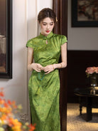 Chloe Green Bamboo Print Midi Cheongsam