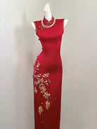Joanne Red Koi Fish & Floral Embroidery Midi Cheongsam
