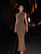 Morgan Gold Glitter Mermaid Long Cheongsam Dress