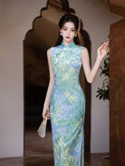 Chloe Sleeveless Midi Cheongsam with Impressionist Floral Print