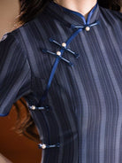 Mimi striped navy midi Cheongsam