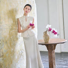 Melissa Floral embroiled Sleeveless Cheongsam Set
