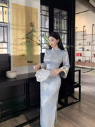 Lydia Bamboo Print Long Cheongsam