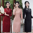 Clara Knitting Bamboo Floral Jacquard Midi Cheongsam