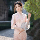 Katie Pink Watercolor Wash Print Satin Cheongsam
