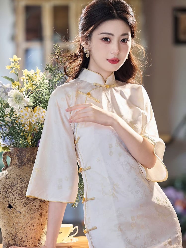 Hazel Floral Jacquard Midi Cheongsam