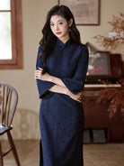 Mia Little Bow Flocking Midi Cheongsam