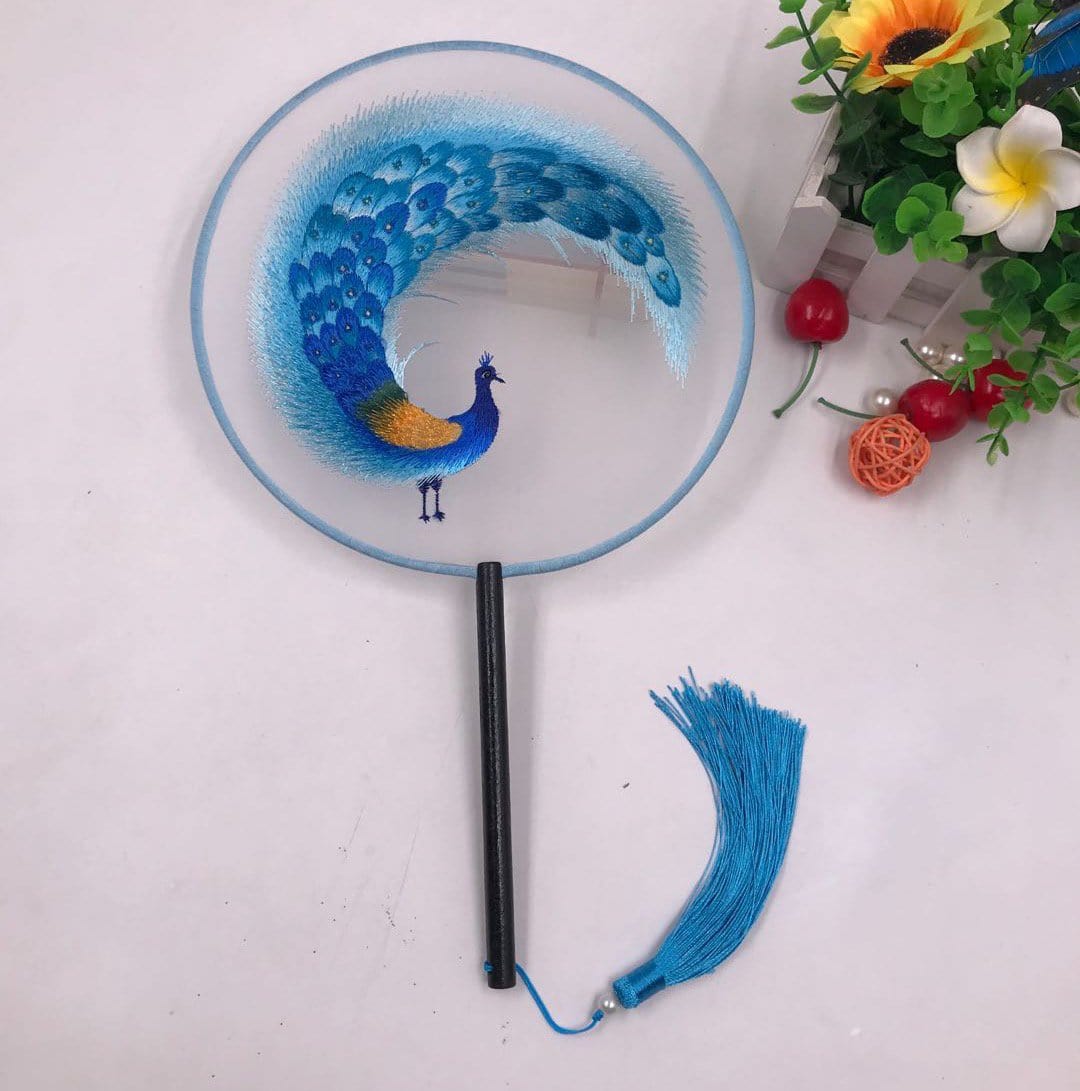 Machine-embroidered, double-sided embroidery Hand Fan, Chinese Hand Fan