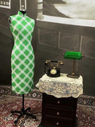 Ms. Maggie | Plaid Pattern Silk Chiffon Midi Qipao