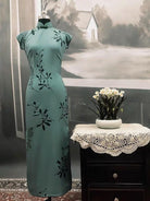 Ms.Tang wei inspired floral pattern, artificial silk chiffon, long qipao