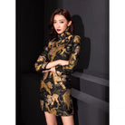 Tigger pattern, high end, brocade black short Qipao