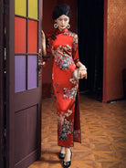 19 mome mulberry silk, floral pattern, High end long Qipao