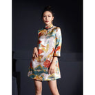 Chinese modern style, high end floral jacquard short Qipao