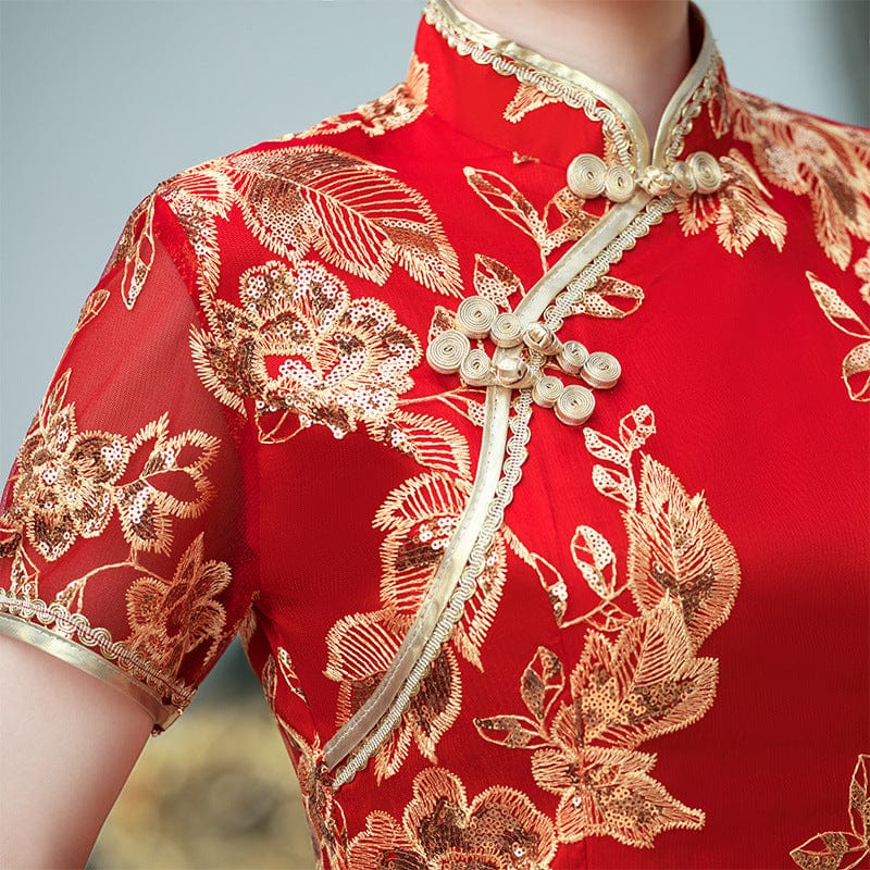 Aslinhanfu Summer and fall collection, long Ao dai with short sleeves