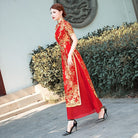 Gold floral pattern, long Ao dai with short sleeves