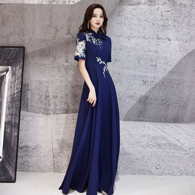 Floral embroidery, A line long Qipao