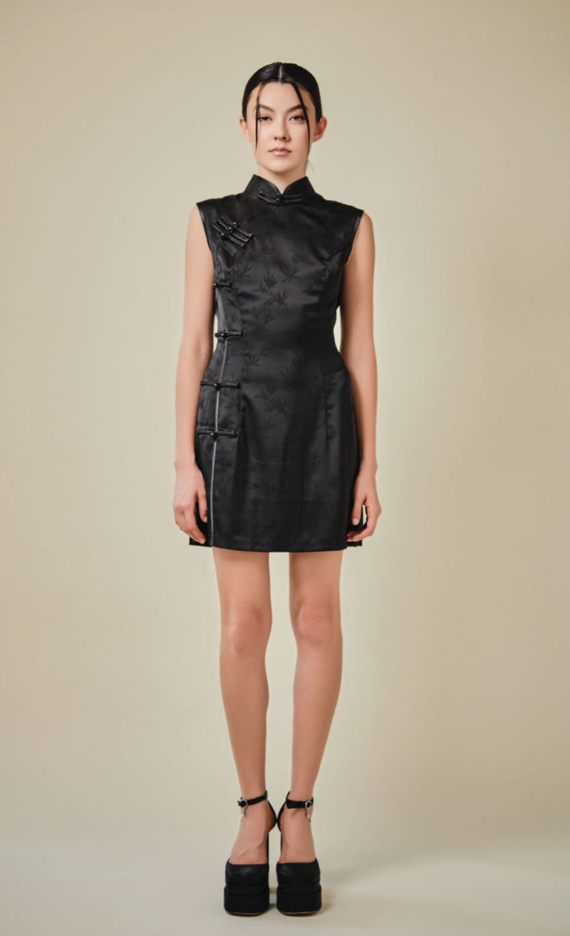 Exclusive designer collection, bamboo satin short Qipao
