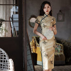 Floral pattern, jacquard fabric midi Qipao