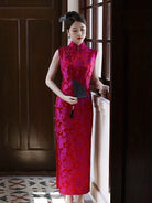 New Chinese style (新中式), sleeveless fuchsia midi Cheongsam