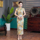 19 mome mulberry silk, leaf pattern, high-end  long Cheongsam