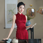 New Chinese style (新中式), jacquard red midi Qipao