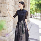 Chinese water painting pattern, long A-line Cheongsam