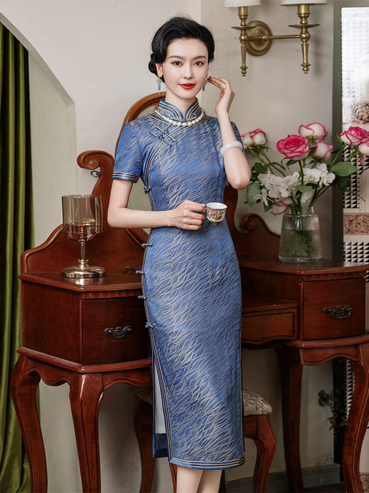 Mulberry silk and Jacquard, high end long Cheongsam