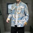Crane print, blue Chinese Tang Suit Jacket