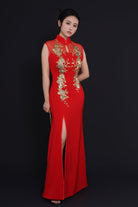 Exclusive designer collection, floral red long Qipao